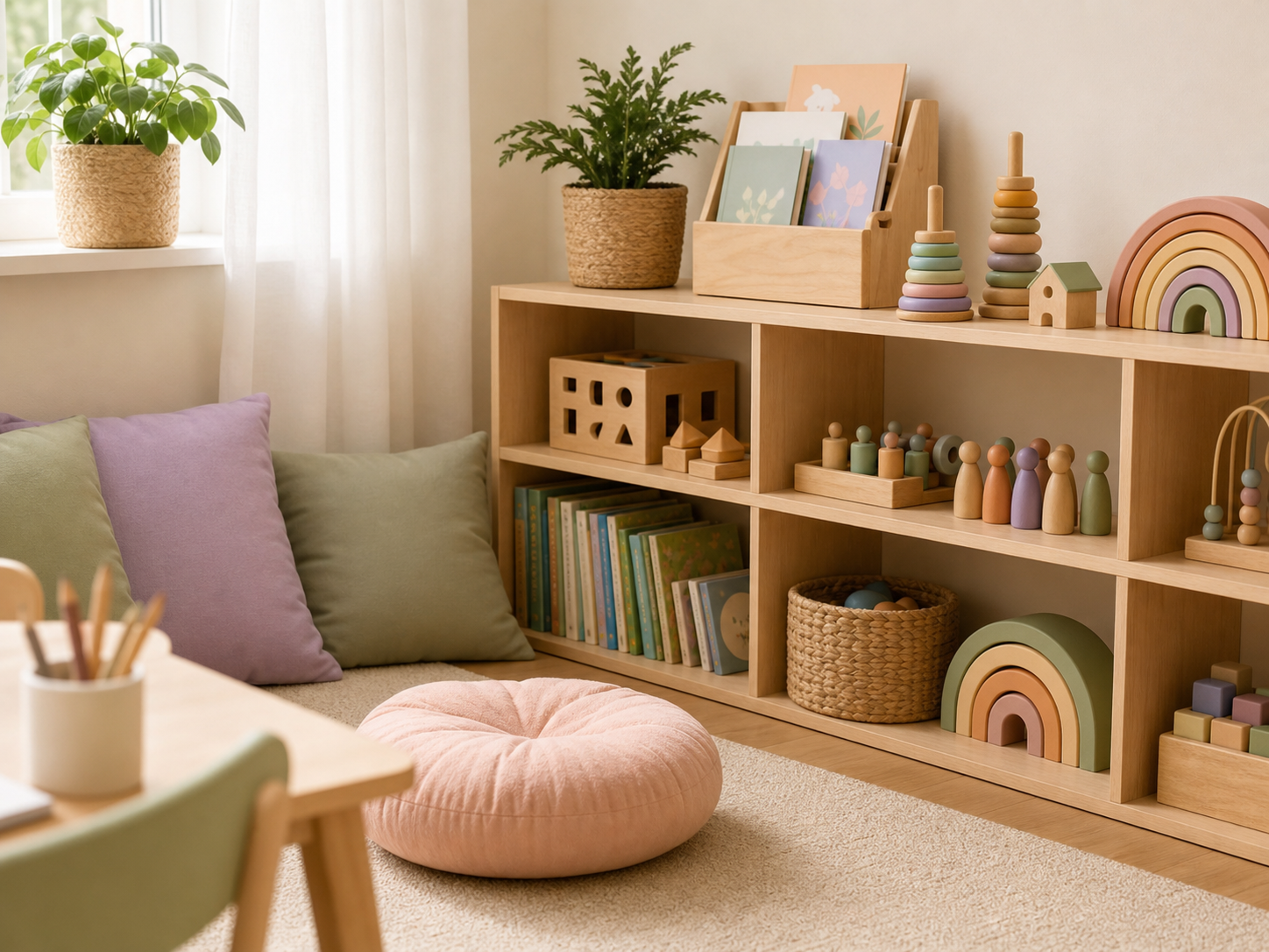 Espacio educativo con materiales para infancia y adolescencia