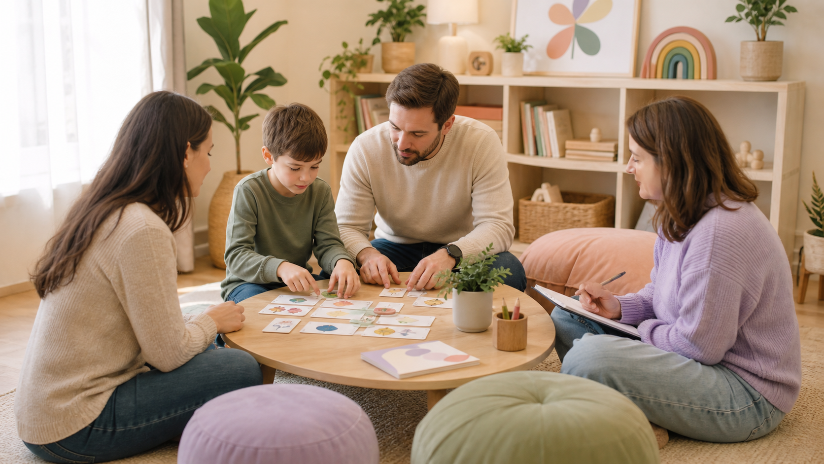 Familia participando en una actividad de orientación y autonomía